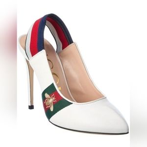 Gucci Sylvie Web Bee Slingback Heel SZ 41